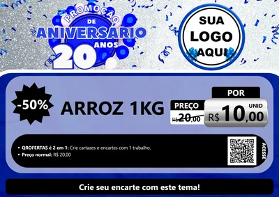 Modelo de Cartaz para Cartaz A4 Horizontal com o tema Promoção de Aniversário - 20 Anos para Supermercado