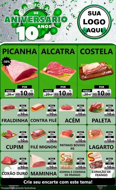Modelo de Encarte para Encarte Grande com o tema Promoção de Aniversário - 10 Anos para Açougue