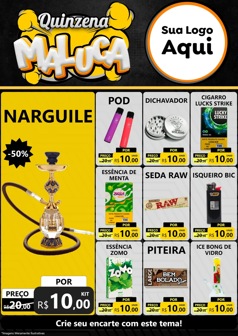 Modelo de Encarte para Encarte A4 Vertical com o tema Quinzena Maluca para Tabacaria