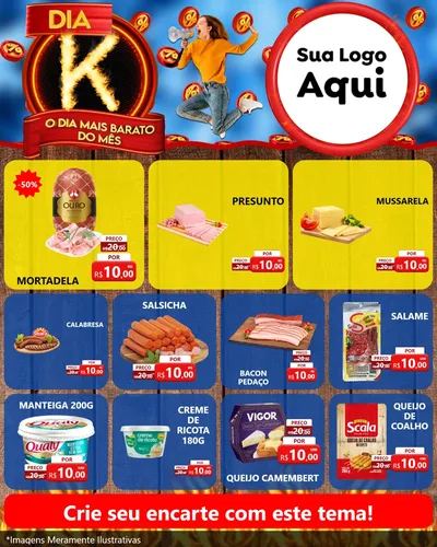 Modelo de Rede Social para Feed Instagram com o tema Dia K - O Dia Mais Barato Do Mês para Frios e Laticínios