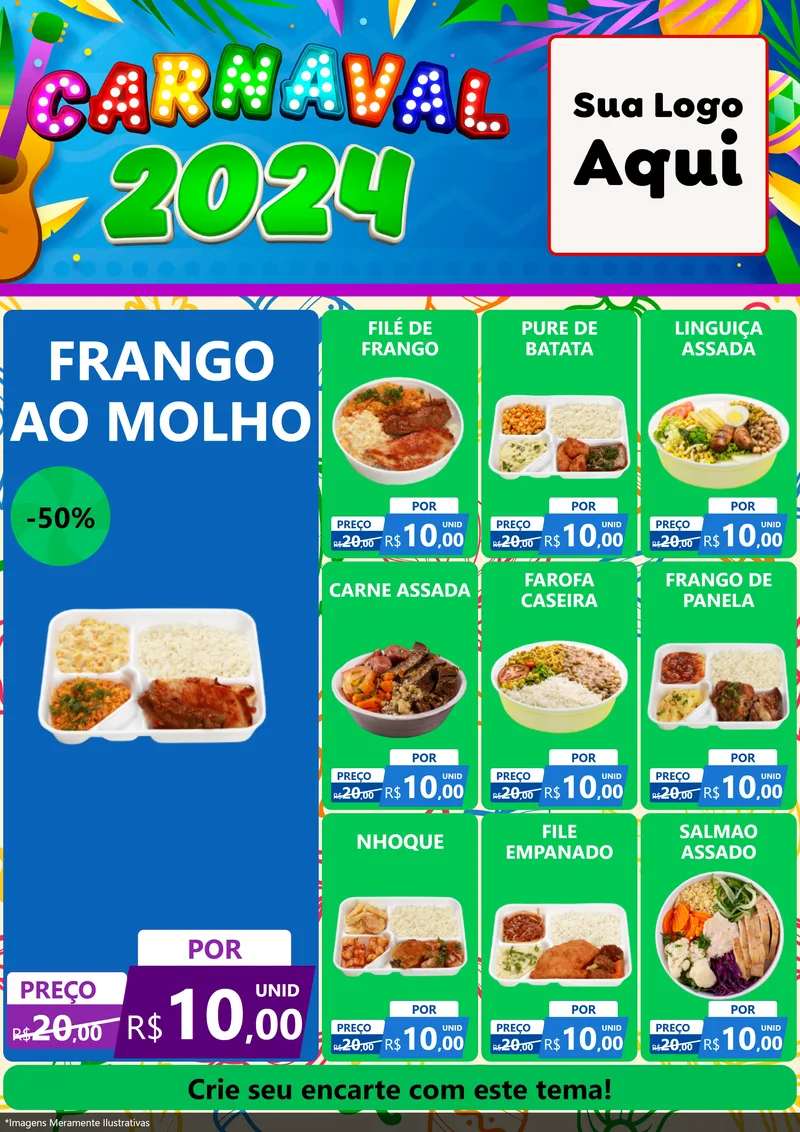 Modelo de Encarte para Encarte A4 Vertical com o tema Carnaval 2027 para Restaurante