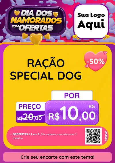 Modelo de Cartaz para Cartaz A4 Vertical com o tema Dia Dos Namorados Com Ofertas para Pet Shop