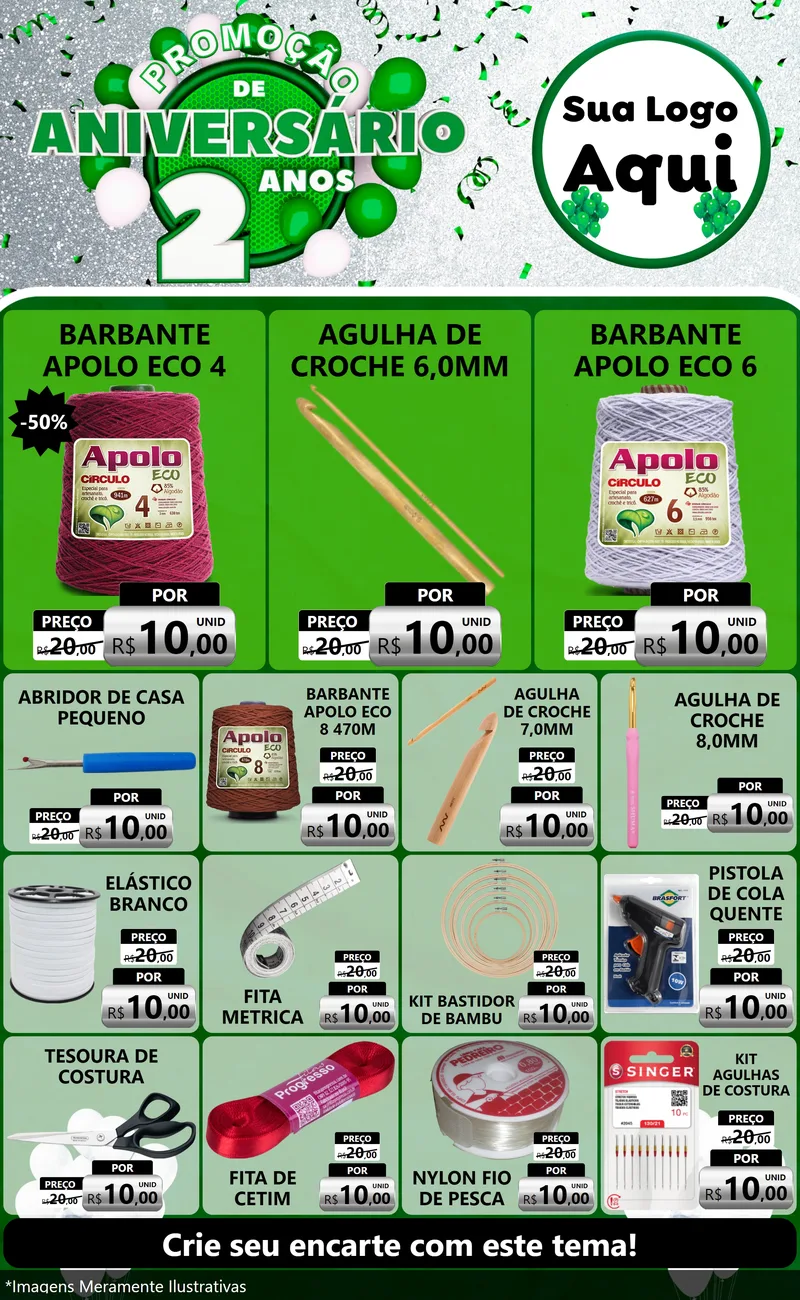 Modelo de Encarte para Encarte Grande com o tema Promoção de Aniversário - 2 Anos para Armarinho e Aviamentos