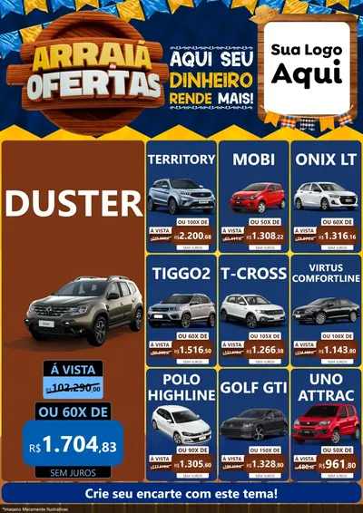 Modelo de Encarte para Encarte A4 Vertical com o tema Arraiá de Ofertas - Junina para Concessionaria de Carros