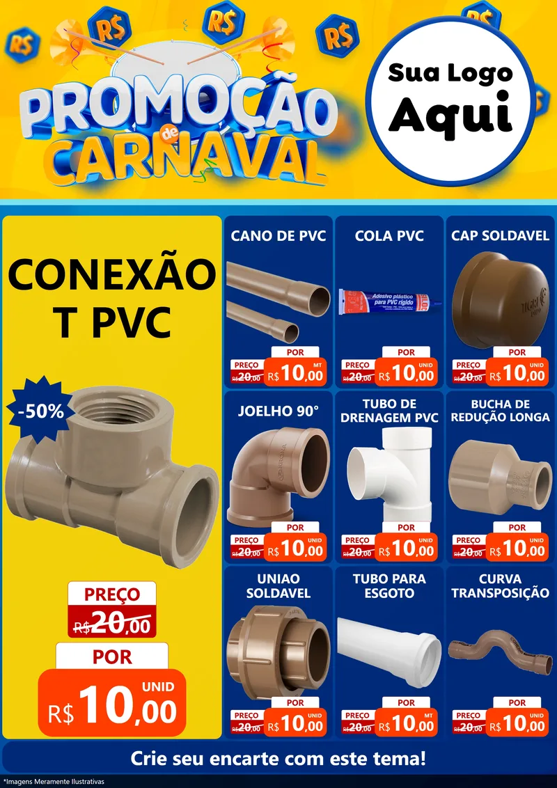 Modelo de Encarte para Encarte A4 Vertical com o tema Promoção de Carnaval para Tubos e conexões