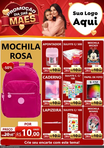 Modelo de Encarte para Encarte A4 Vertical com o tema Promoção Dia das Mães para Papelaria