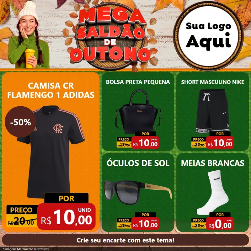 Modelo de Rede Social para Feed Facebook com o tema Mega Saldão de Outono para Roupas e acessórios