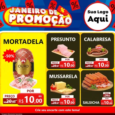 Modelo de Rede Social para Feed Facebook com o tema Janeiro de Promoção para Frios e Laticínios