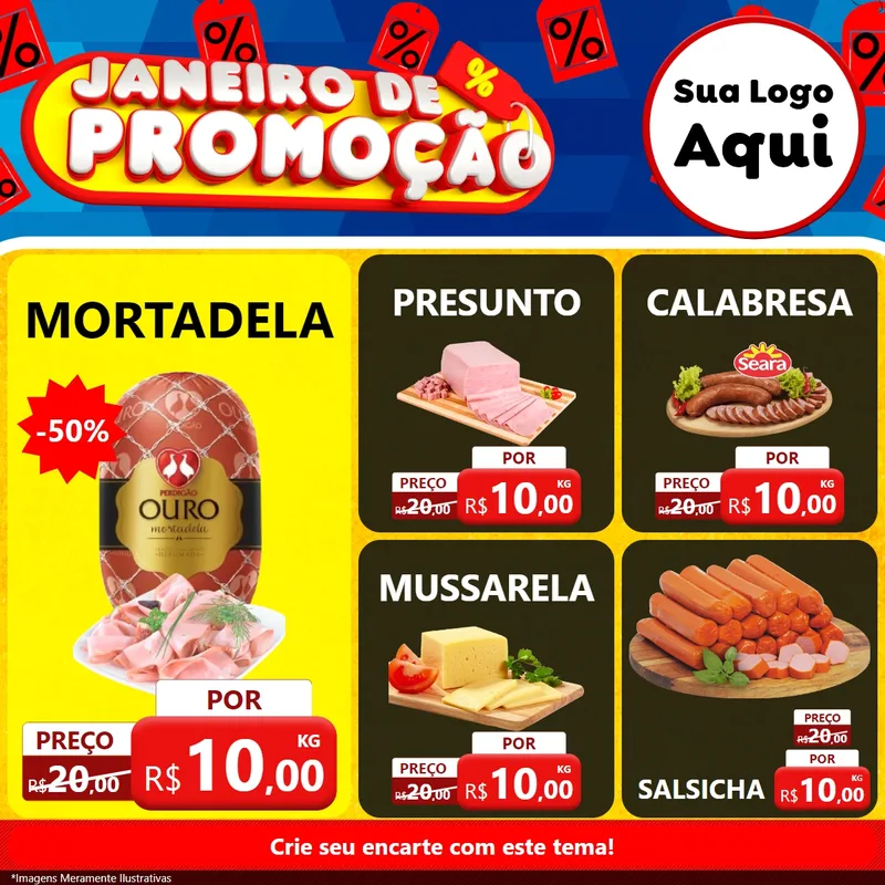 Modelo de Rede Social para Feed Facebook com o tema Janeiro de Promoção para Frios e Laticínios
