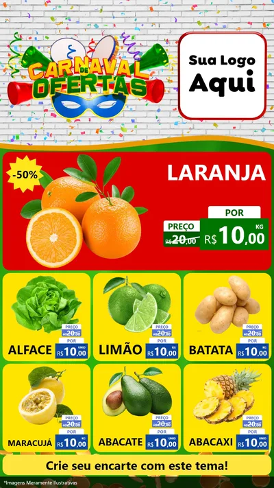 Modelo de Rede Social para Stories com o tema Carnaval de Ofertas para Hortifrúti