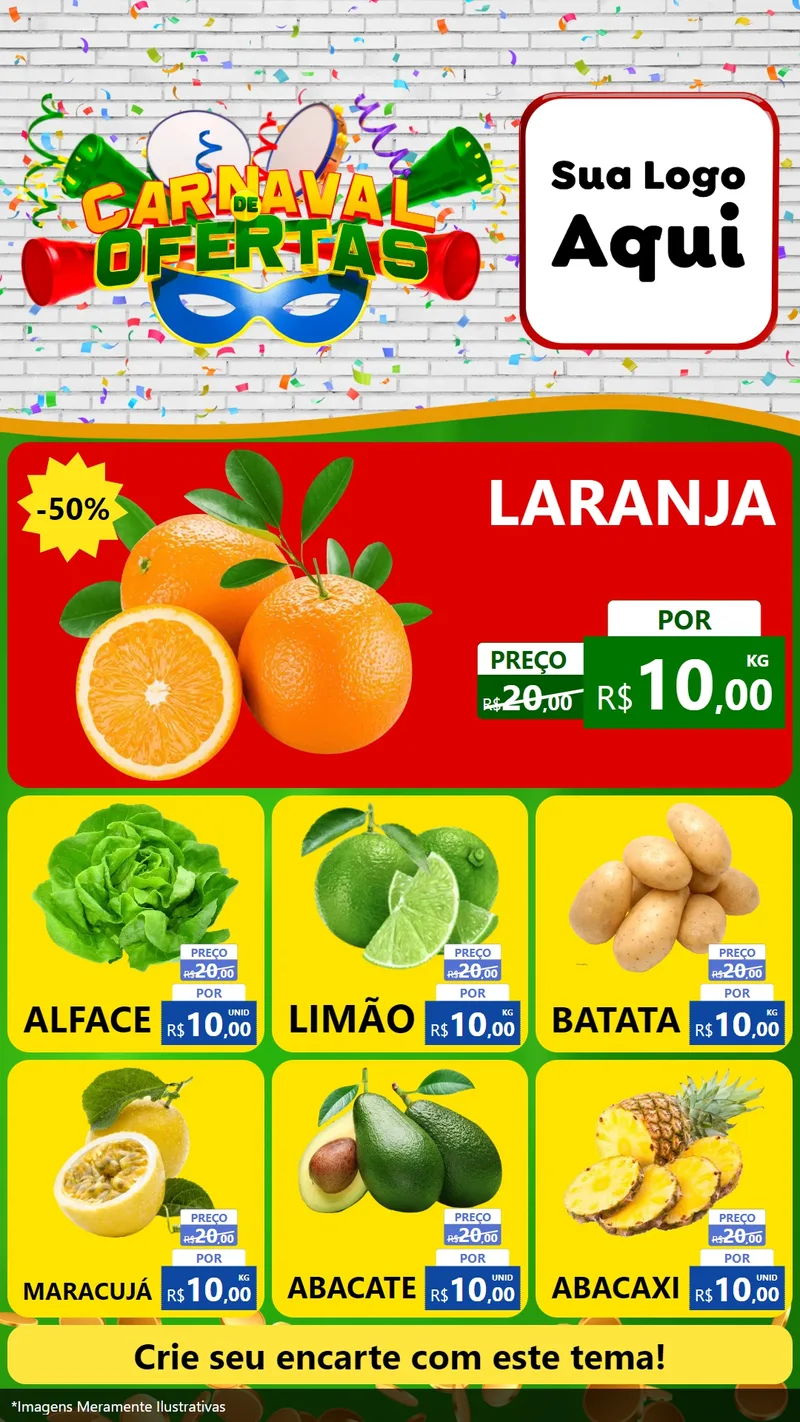 Modelo de Rede Social para Stories com o tema Carnaval de Ofertas para Hortifrúti