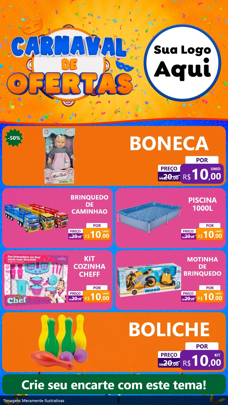 Modelo de TV para TV Vertical com o tema Carnaval de Ofertas para Brinquedos