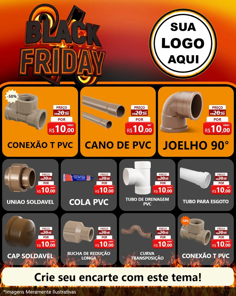 Modelo de Rede Social para Feed Instagram com o tema Black Friday para Tubos e conexões