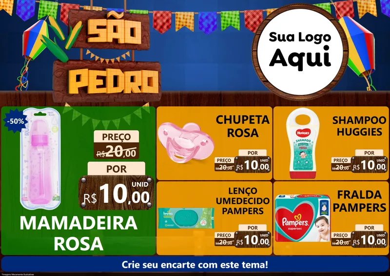 Modelo de Encarte para Encarte A4 Horizontal com o tema São Pedro para Bebês