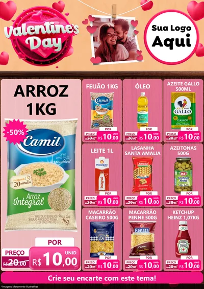 Modelo de Encarte para Encarte A4 Vertical com o tema Valentine's Day para Supermercado