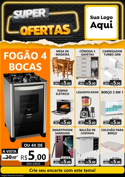 Modelo de Encarte para Encarte A4 Vertical com o tema Super Ofertas para Móveis e Eletro