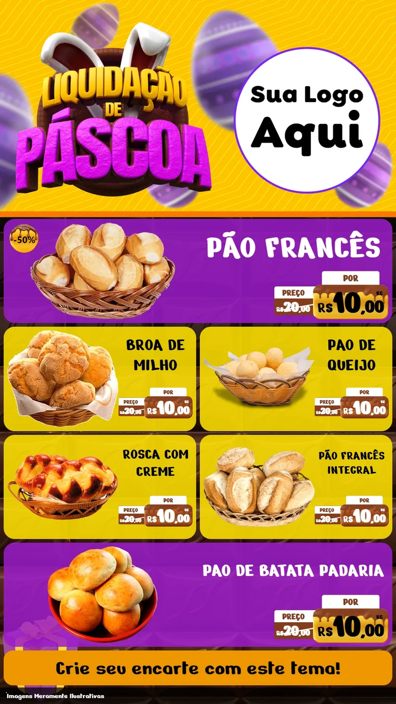 Modelo de TV para TV Vertical com o tema Liquidação de Páscoa para Padaria