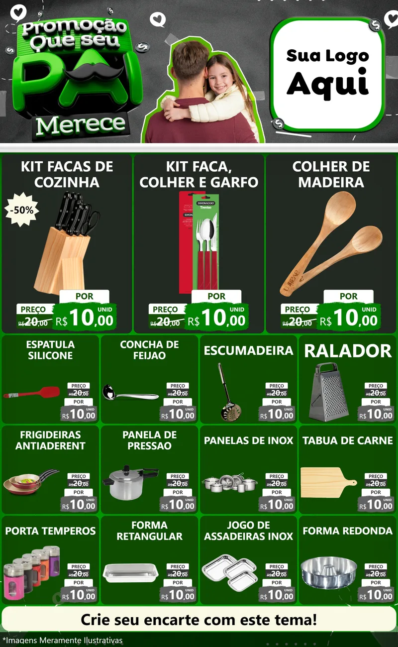 Modelo de Encarte para Encarte Grande com o tema Promoção Que seu Pai Merece para Utilidades Domésticas