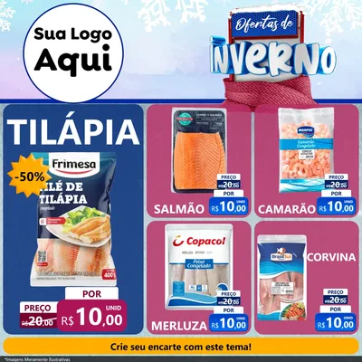 Modelo de Rede Social para Feed Facebook com o tema Ofertas de Inverno para Peixaria