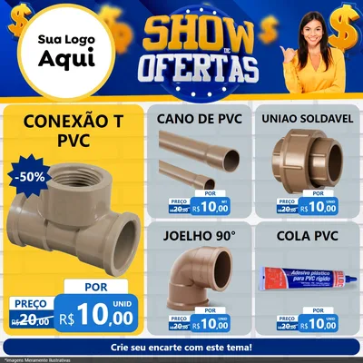 Modelo de Rede Social para Feed Facebook com o tema Show de Ofertas para Tubos e conexões