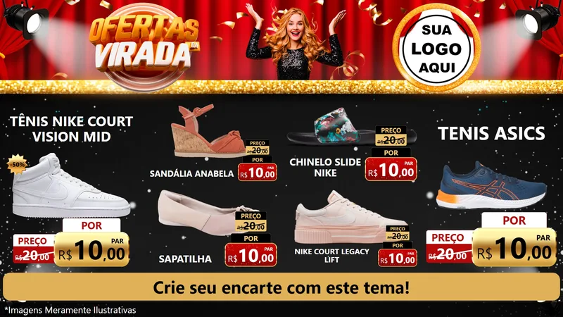 Modelo de TV para TV Horizontal com o tema Ofertas da Virada para Calçados