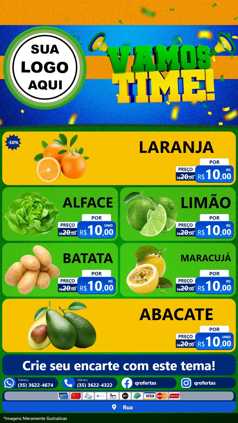 Modelo de TV para TV Vertical com o tema Vamos Time! para Hortifrúti