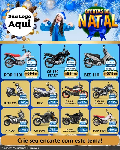 Modelo de Rede Social para Feed Instagram com o tema Ofertas de Natal para Concessionaria de Motos