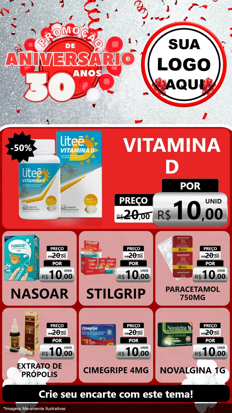 Modelo de Rede Social para Stories com o tema Promoção de Aniversário - 30 Anos para Farmácia