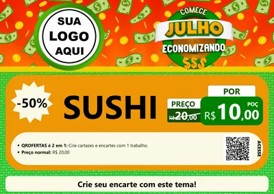 Modelo de Cartaz para Cartaz A4 Horizontal com o tema Comece Julho Economizando para Comida japonesa