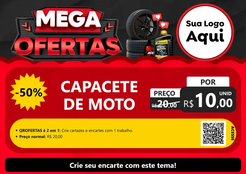 Modelo de Cartaz para Cartaz A4 Horizontal com o tema Mega Ofertas - Motopeças para Moto peças