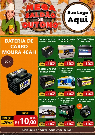 Modelo de Encarte para Encarte A4 Vertical com o tema Mega Saldão de Outono para Baterias Elétricas
