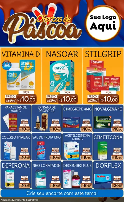 Modelo de Encarte para Encarte Grande com o tema Ofertas de Páscoa para Farmácia