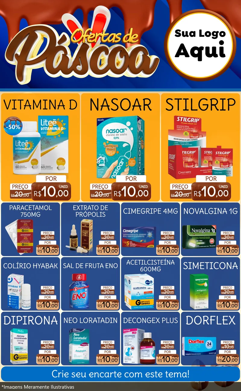 Modelo de Encarte para Encarte Grande com o tema Ofertas de Páscoa para Farmácia