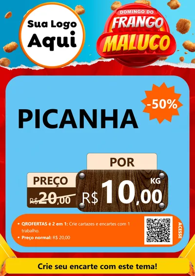 Modelo de Cartaz para Cartaz A4 Vertical com o tema Domingo do Frango Maluco para Açougue