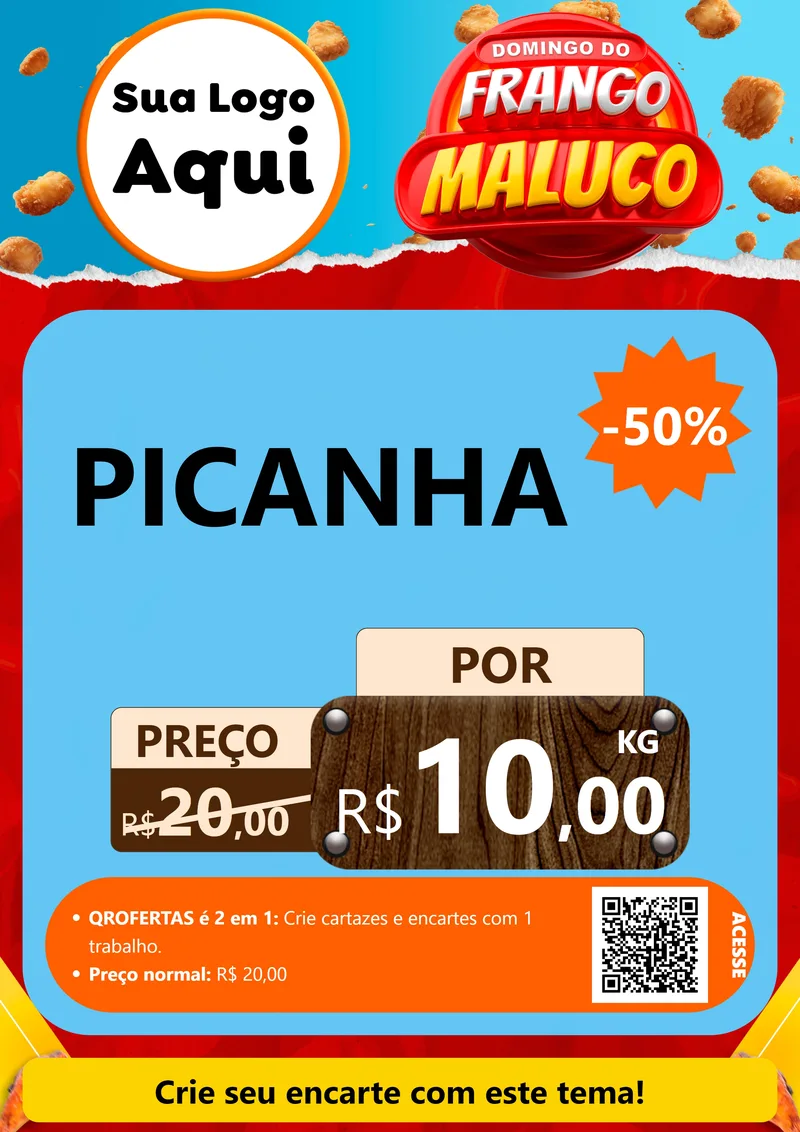 Modelo de Cartaz para Cartaz A4 Vertical com o tema Domingo do Frango Maluco para Açougue