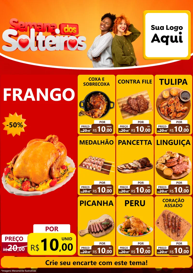 Modelo de Encarte para Encarte A4 Vertical com o tema Semana dos Solteiros para Assados