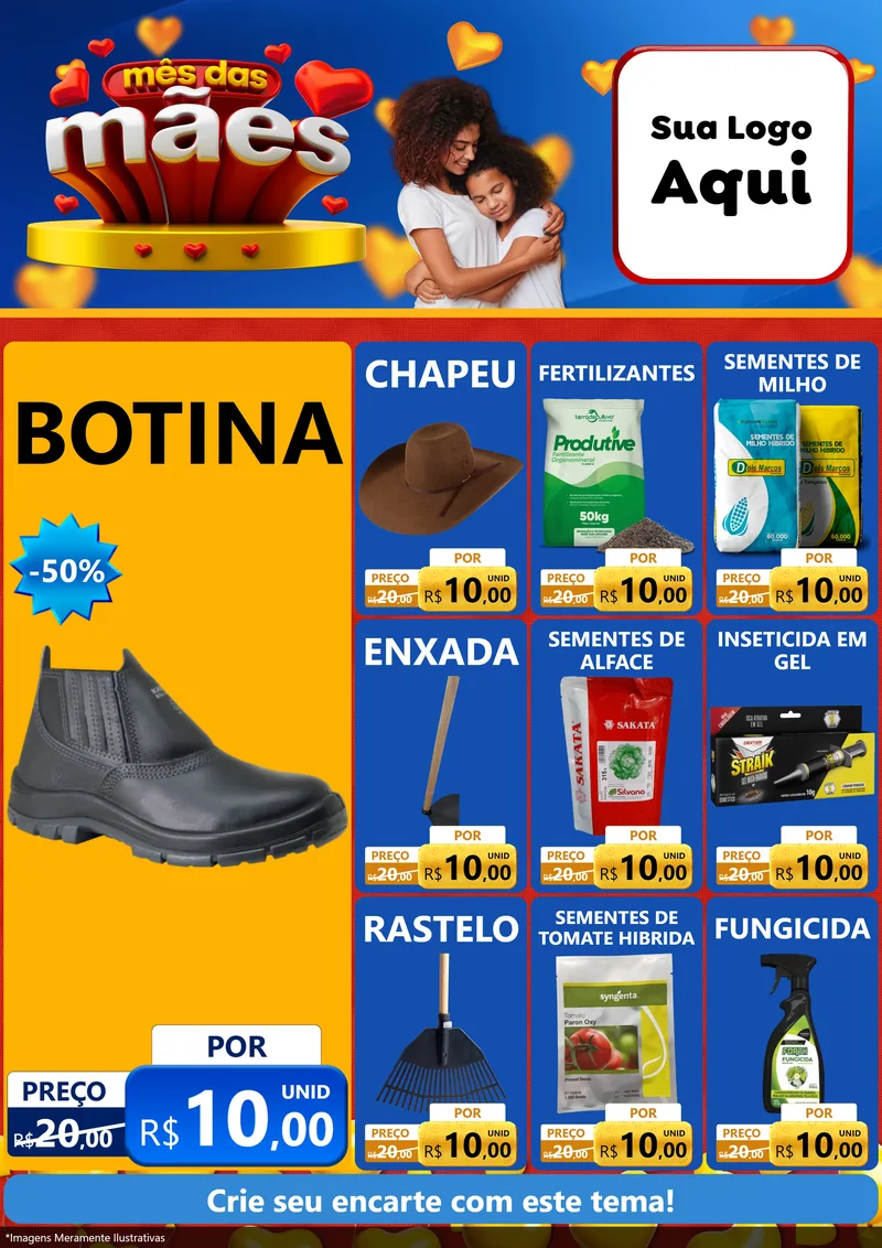 Modelo de Encarte para Encarte A4 Vertical com o tema Mês das Mães para Agropecuária