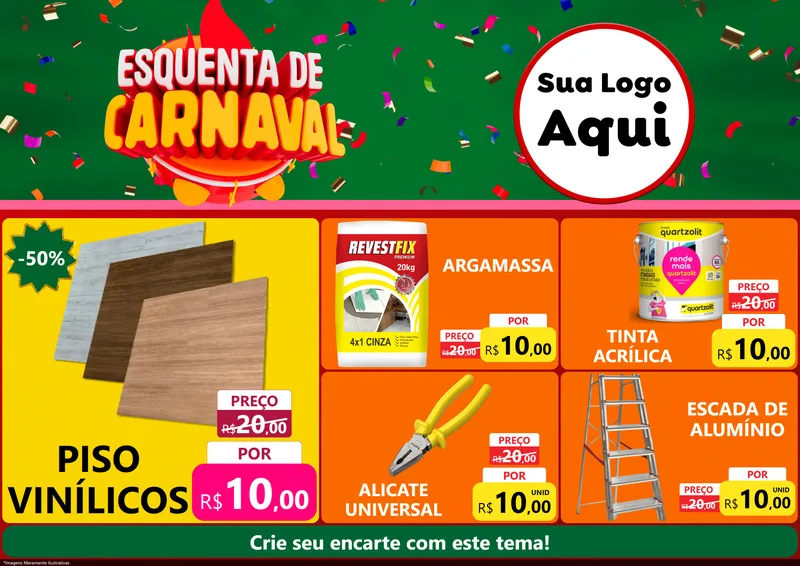 Modelo de Encarte para Encarte A4 Horizontal com o tema Esquenta de Carnaval para Material para Construção