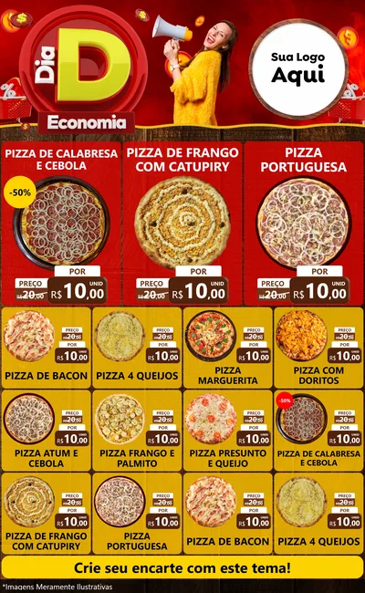 Modelo de Encarte para Encarte Grande com o tema Dia D Economia para Pizzaria