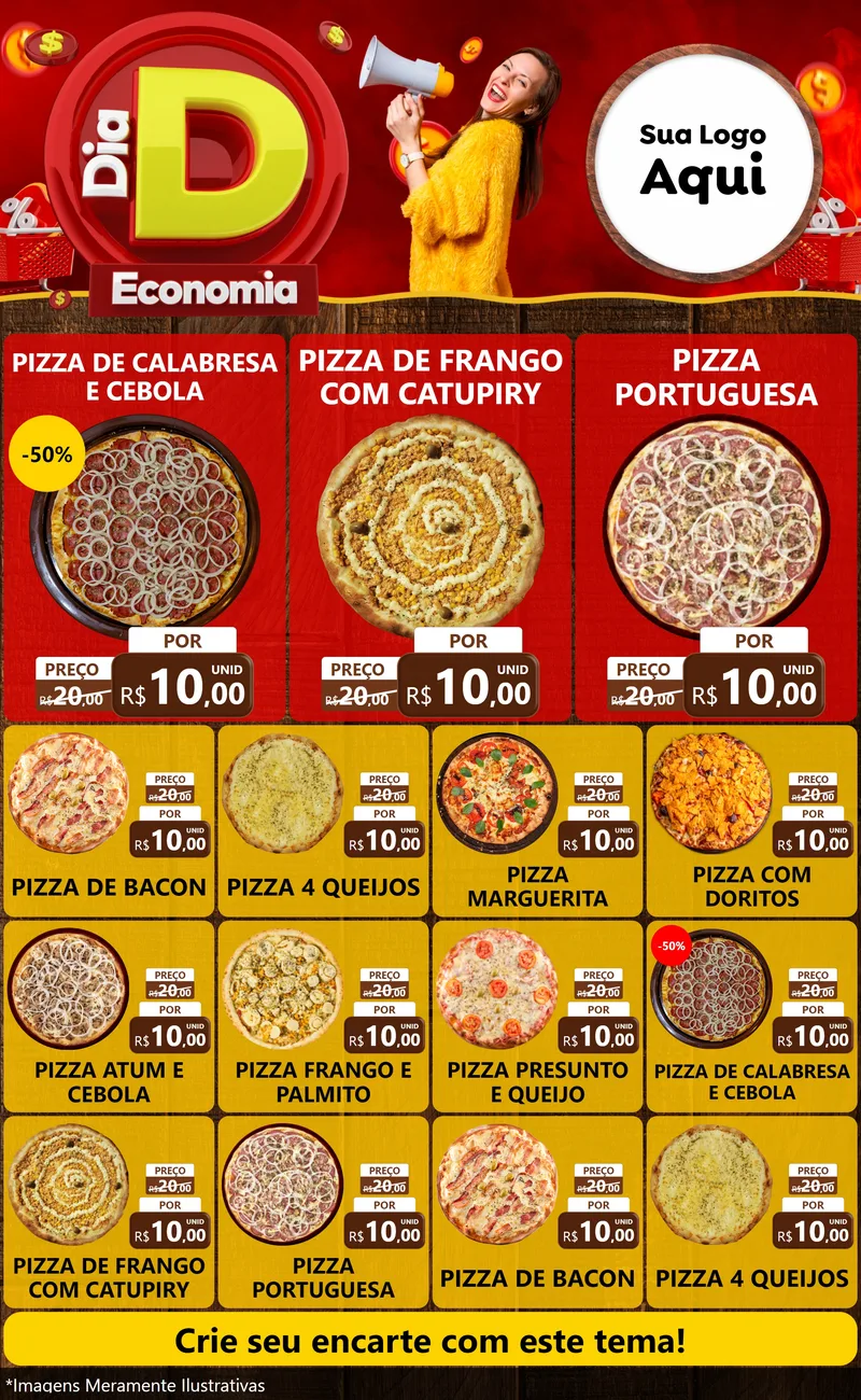 Modelo de Encarte para Encarte Grande com o tema Dia D Economia para Pizzaria