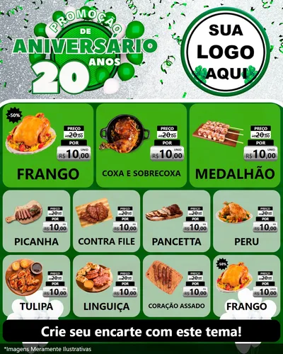 Modelo de Rede Social para Feed Instagram com o tema Promoção de Aniversário - 20 Anos para Assados