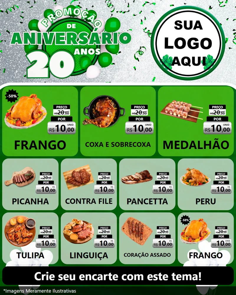 Modelo de Rede Social para Feed Instagram com o tema Promoção de Aniversário - 20 Anos para Assados