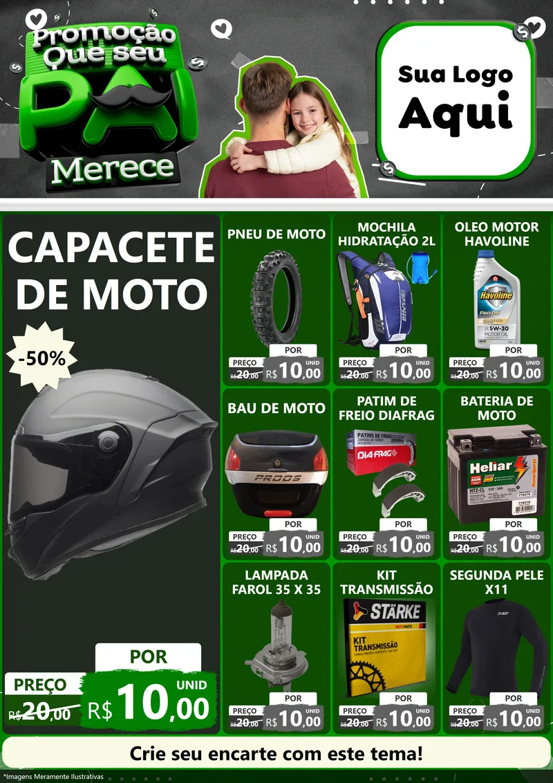 Modelo de Encarte para Encarte A4 Vertical com o tema Promoção Que seu Pai Merece para Moto peças