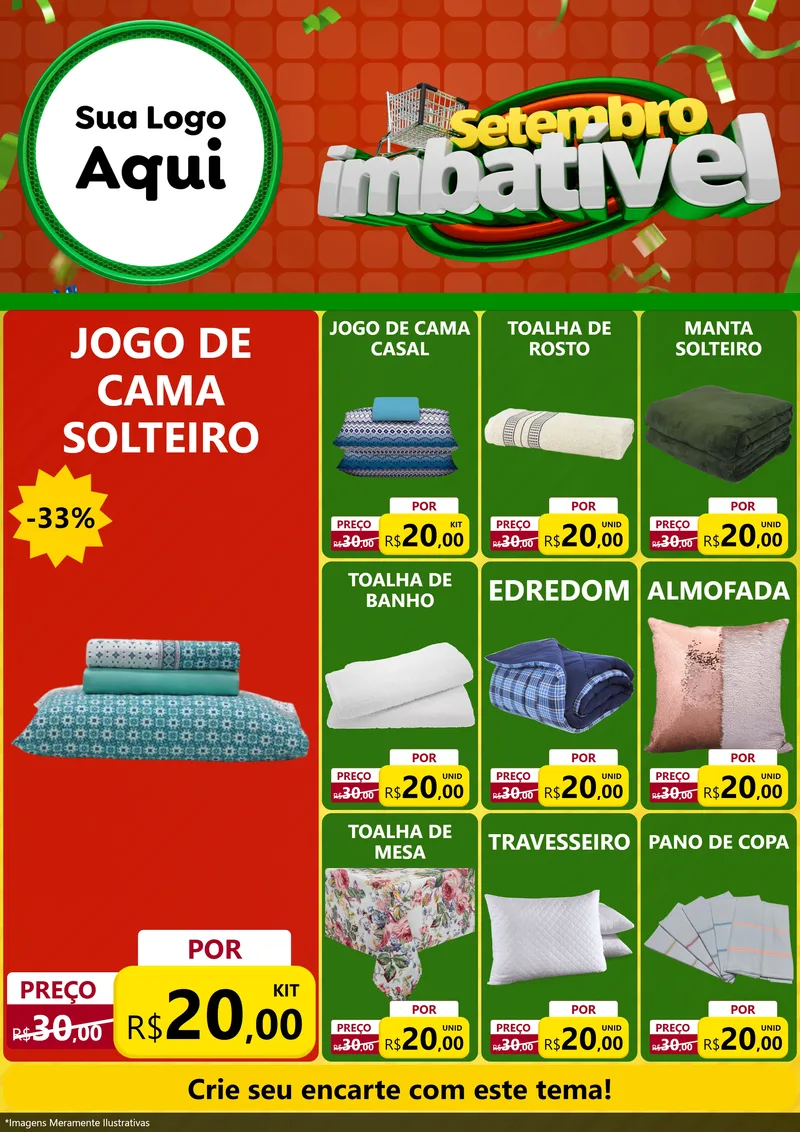 Modelo de Encarte para Encarte A4 Vertical com o tema Setembro Imbatível para Cama, Mesa e Banho