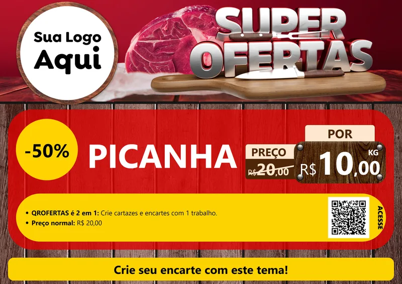 Modelo de Cartaz para Cartaz A4 Horizontal com o tema Super Ofertas - Açougue para Açougue