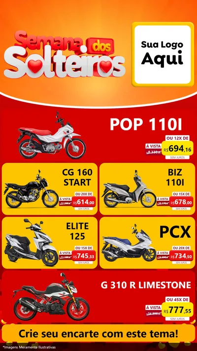 Modelo de TV para TV Vertical com o tema Semana dos Solteiros para Concessionaria de Motos