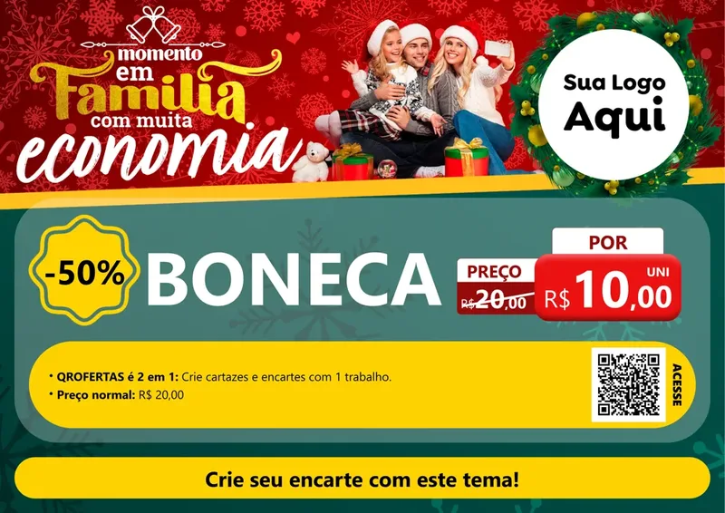 Modelo de Cartaz para Cartaz A4 Horizontal com o tema Momento em Família (Natal) para Brinquedos