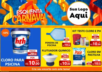 Modelo de Encarte para Encarte A4 Horizontal com o tema Esquenta de Carnaval para Produtos para Piscina