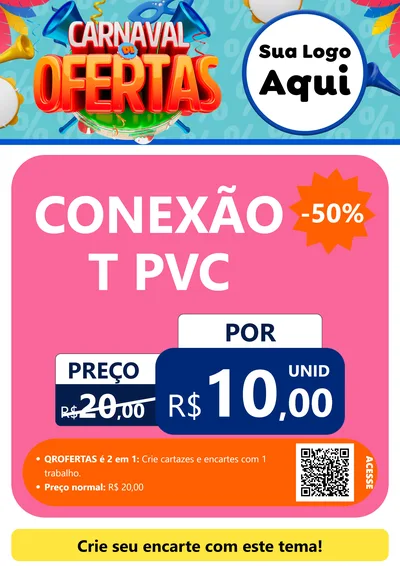 Modelo de Cartaz para Cartaz A4 Vertical com o tema Carnaval de Ofertas para Tubos e conexões