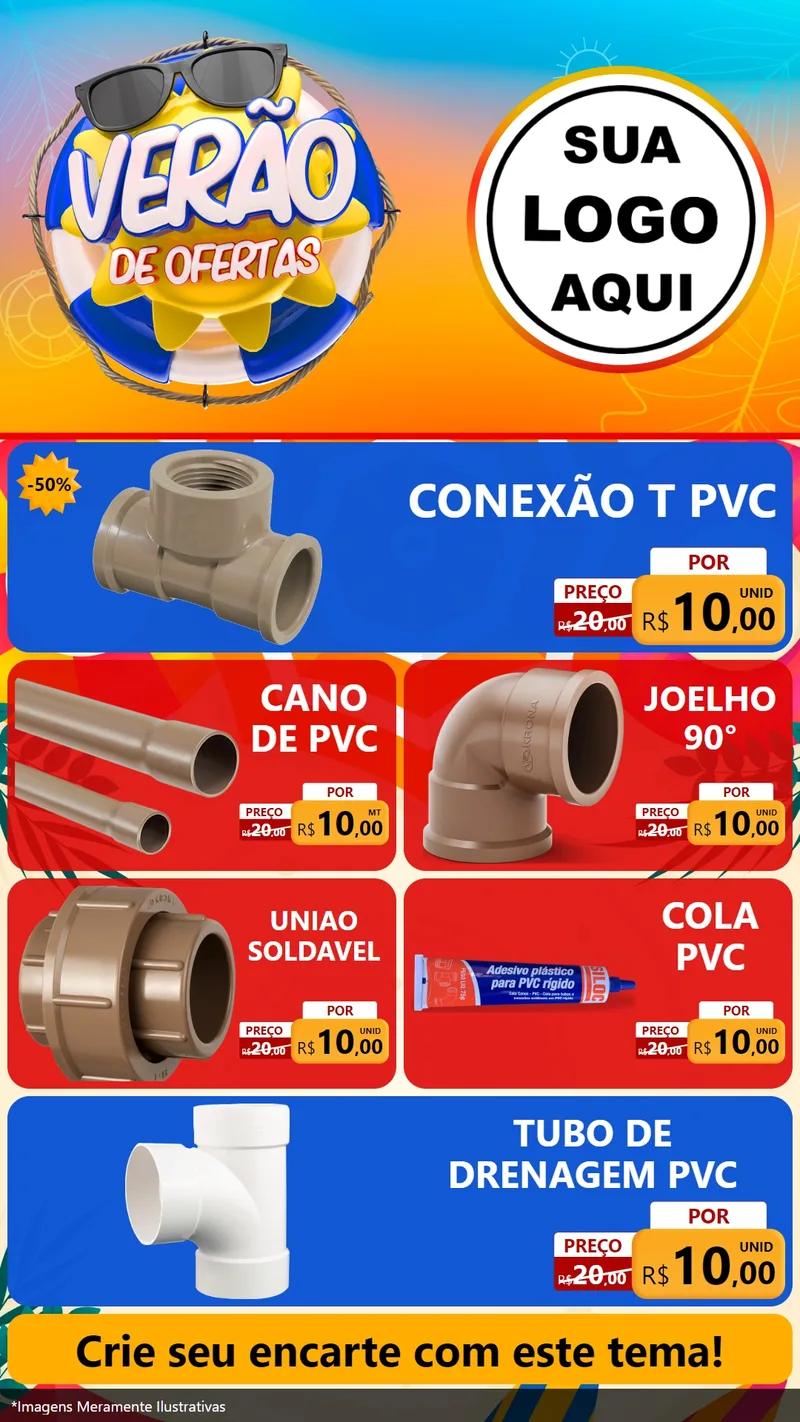 Modelo de TV para TV Vertical com o tema Verão de Ofertas para Tubos e conexões